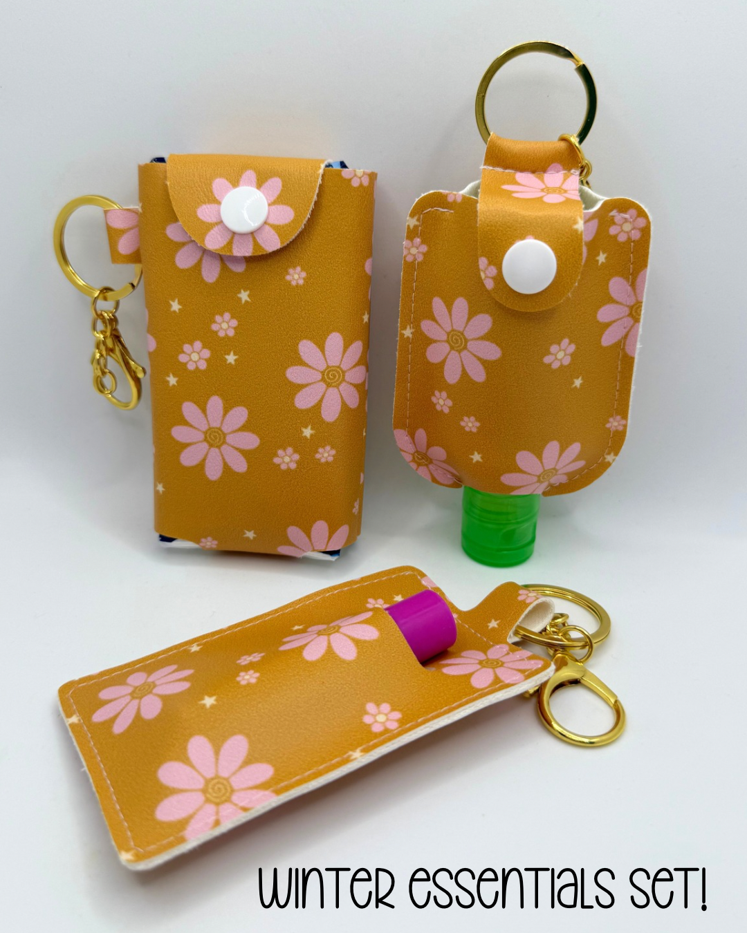 Winter Essentials Keychain Bundle - Pink & Orange Flowers
