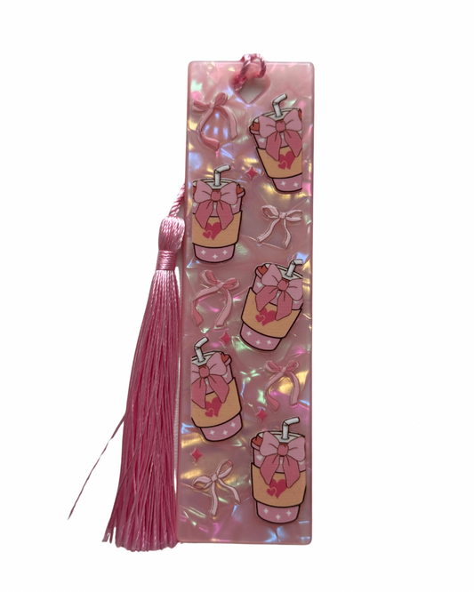 Pink iced coffee acrylic bookmark
