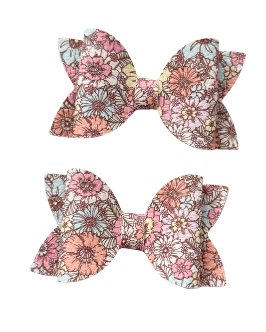 Beige Floral 2pk Mini Bows