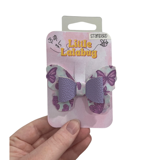 Purple Butterfly Faux Leather Bow