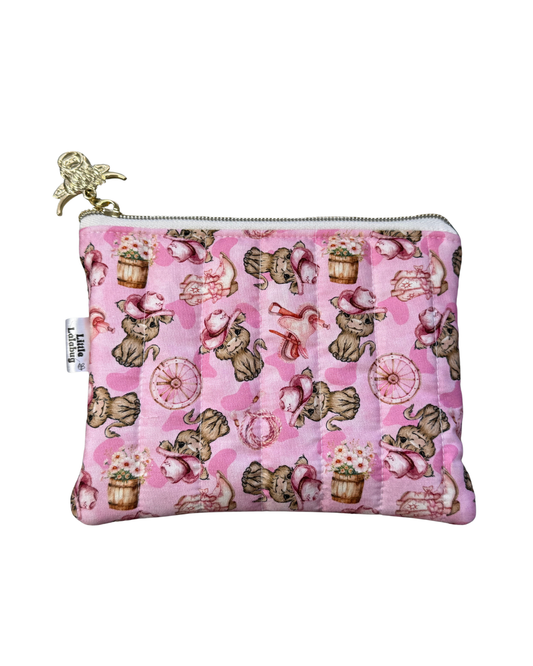 Pink Highland Cows Small Quilted Pouch