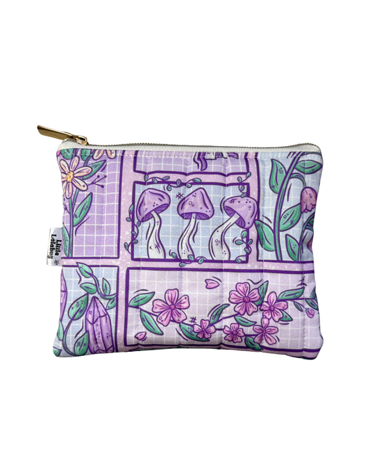 Purple Mushrooms Small Quilted Pouch