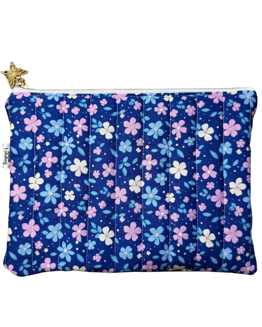 Blue Floral Large Quilted Pouch