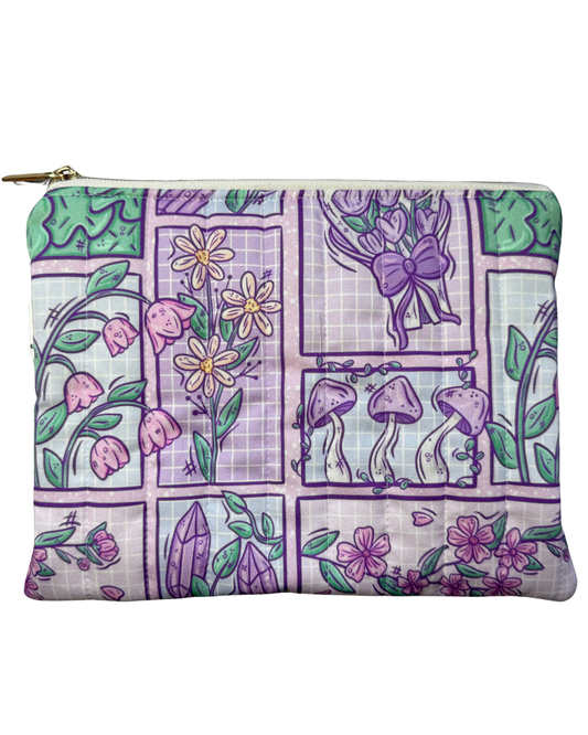 Purple Mushroom Large Quilted Pouch