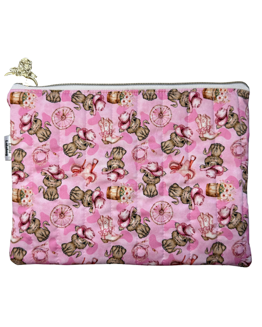 Pink Highland Cow Large Quilted Pouch