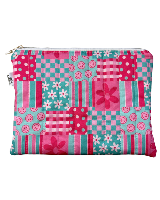 Pink and Teal Large Quilted Pouch