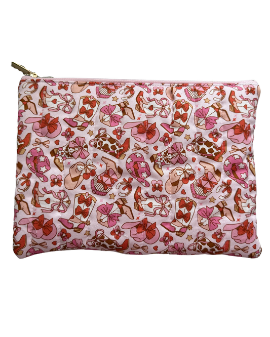 Pink Cowboys Large Quilted Pouch