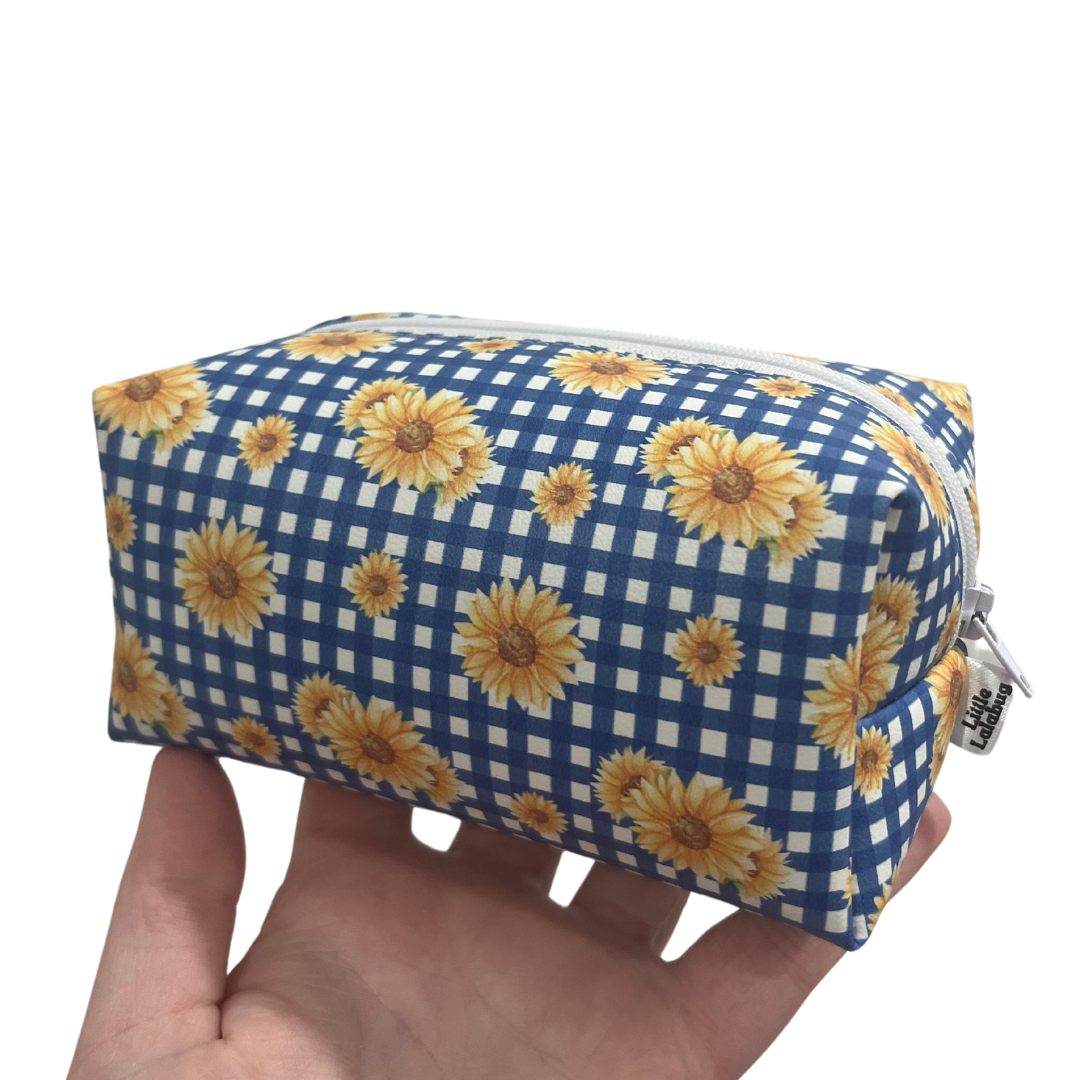 Blue Gingham Sunflower Faux Leather Mini Boxy Bag