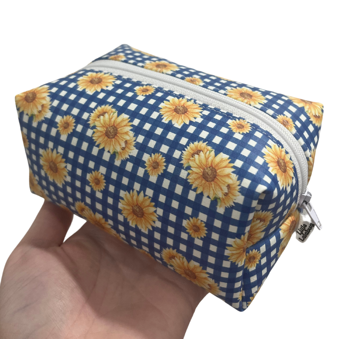 Blue Gingham Sunflower Faux Leather Mini Boxy Bag