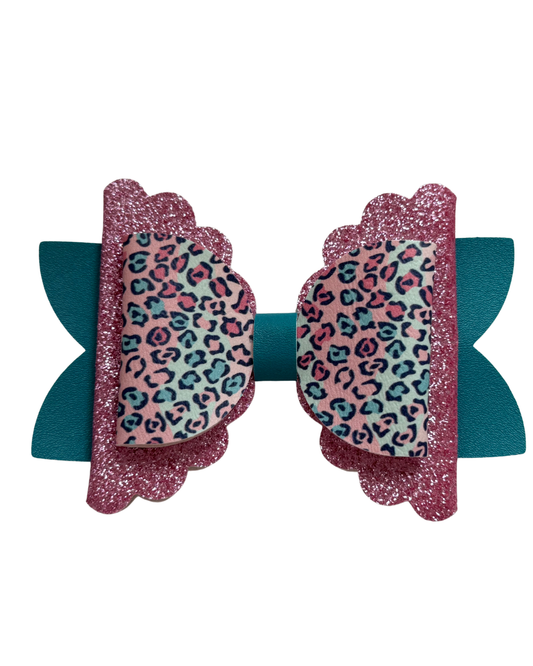 Pink and Teal Leopard Print Deluxe Bow