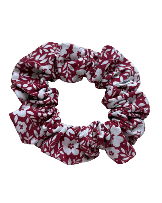 Maroon and White Floral Regular Scrunchie