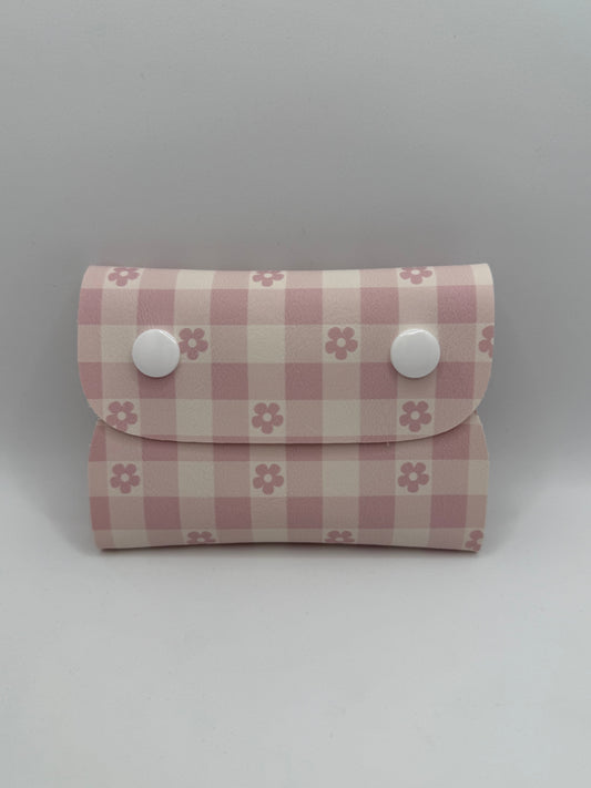 Mini Snap Pouch - Pink Daisy Checker