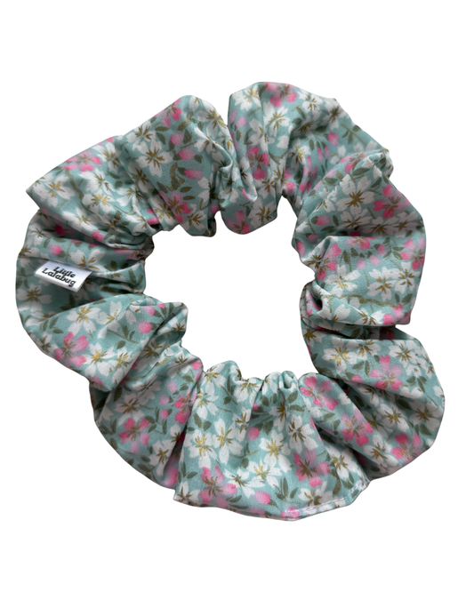 Light Blue and Pink Floral Regular Scrunchie