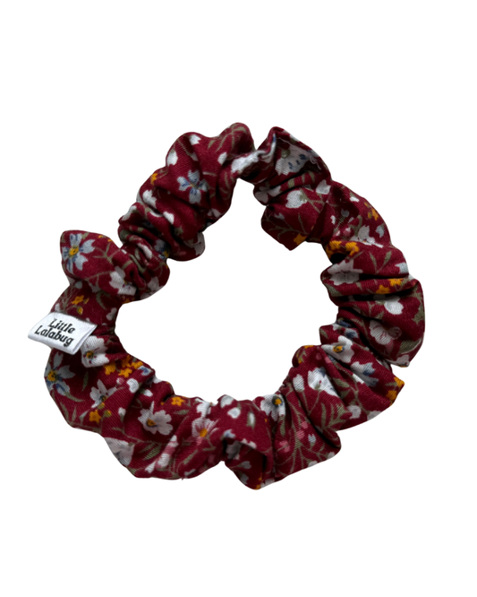 Maroon Floral Mini Scrunchie