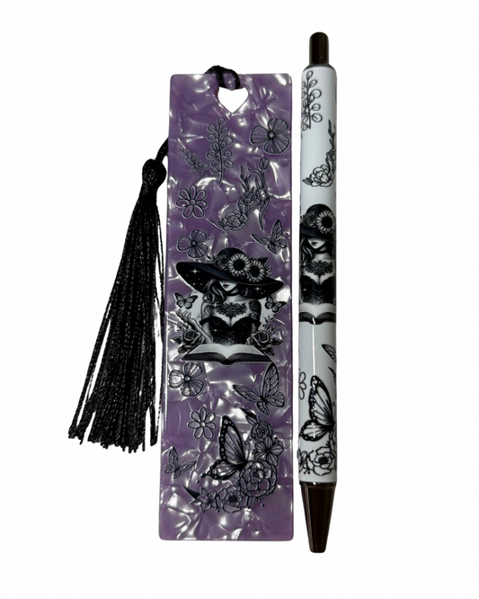 Witchy girl pen and bookmark bundle