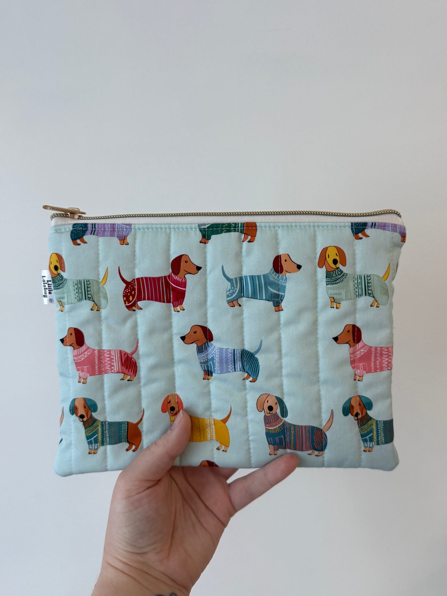 Large Quilted Pouch - Sausage Dogs in Pjs