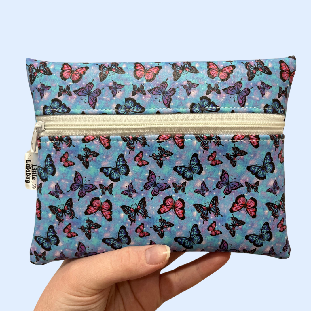 Blue Butterfly Faux Leather Pouch Small