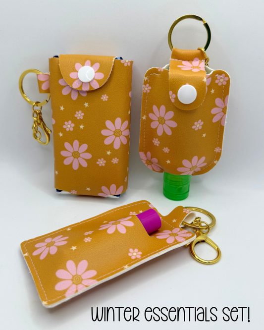 Winter Essentials Keychain Bundle - Pink & Orange Flowers