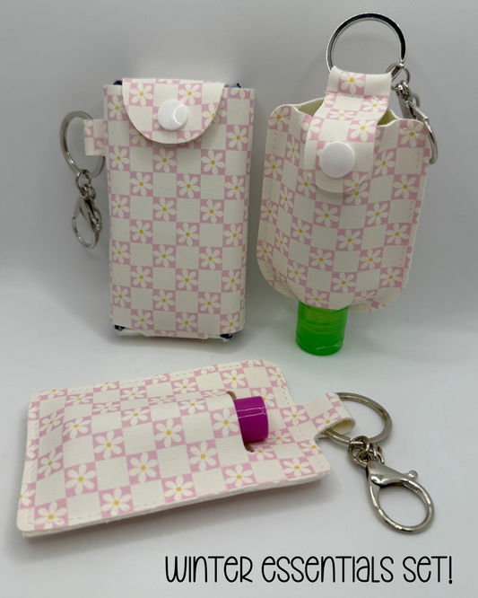 Winter Essentials Keychain Bundle - Pink Daisy Checker