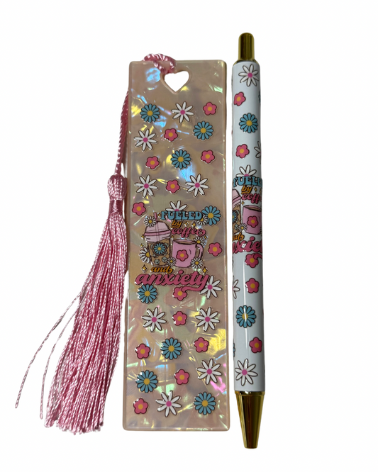 Fueled by coffee and anxiety pen and bookmark bundle