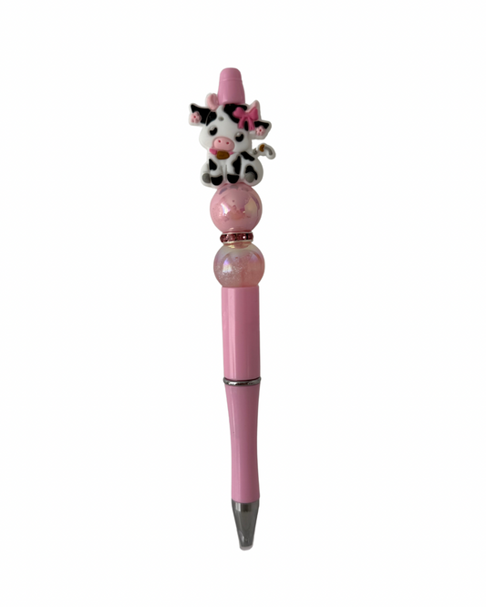 Pink cow beaded pen