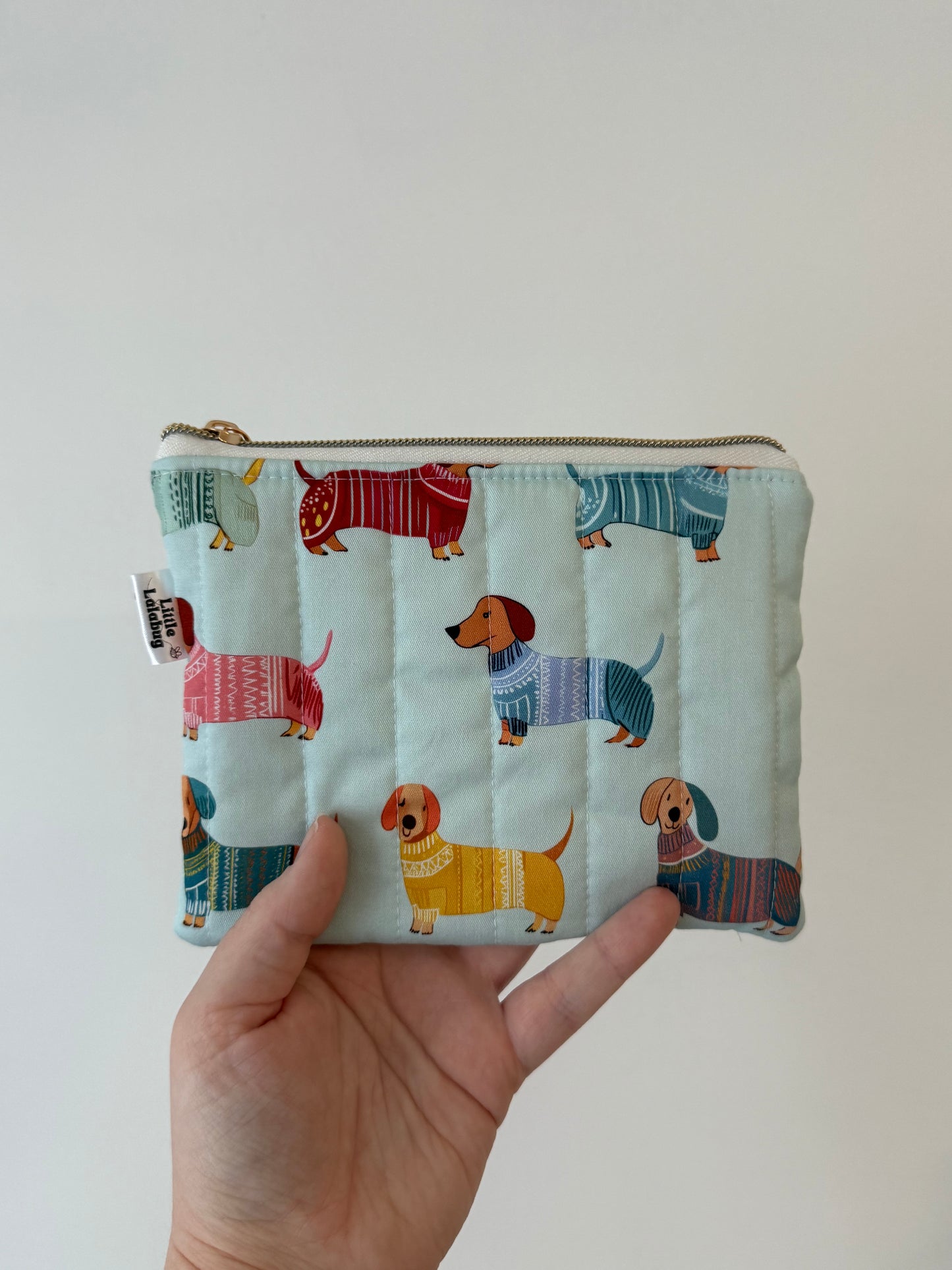 Small Quilted Pouch - Sausage Dogs in Pjs