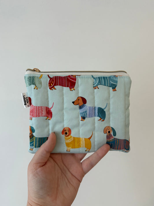 Small Quilted Pouch - Sausage Dogs in Pjs