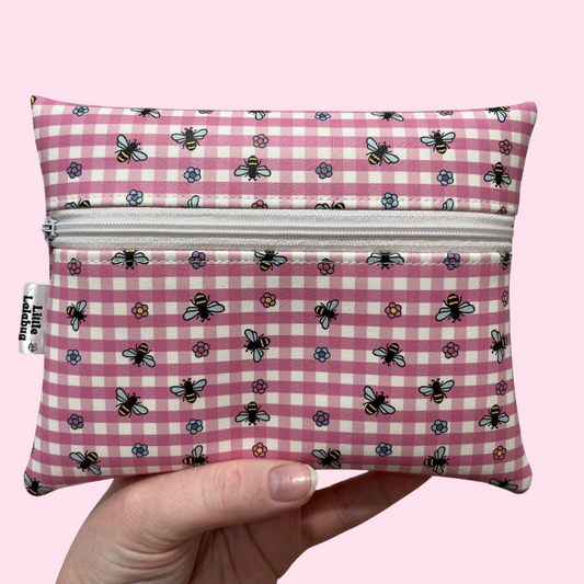 Pink Bee Faux Leather Pouch Small